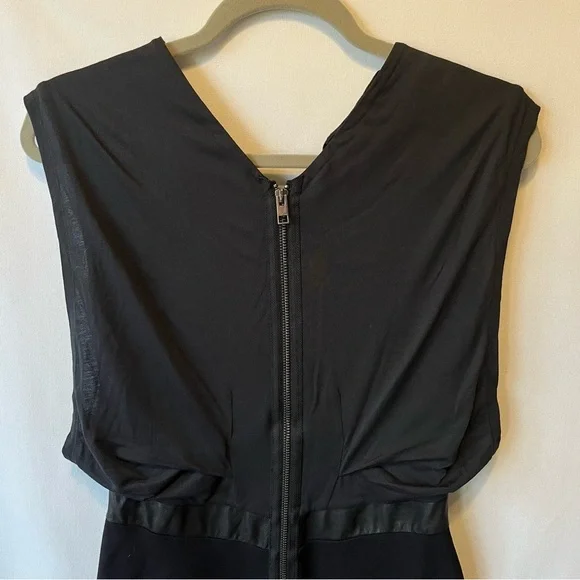 All Saints Mini sleeveless dress US 4 Black Leather Lace V-neck Full zip back - Picture 5 of 9